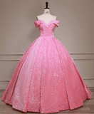 New Hot Pink Quinceanera Dresses Sequin Off The Shoulder Ball Gown Wedding Dress