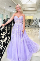 New Lavender A-line Prom Dress violet purple Appliques Tulle Evening Dress