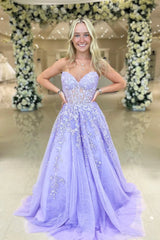 New Lavender A-line Prom Dress violet purple Appliques Tulle Evening Dress