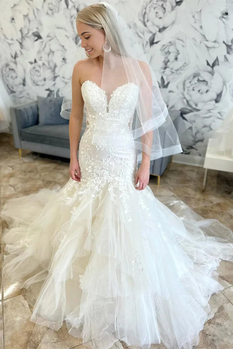 New Trumpet Mermaid Wedding Dress Appliques Lace Sweetheart - MyChicDress
