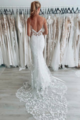 New Lace Wedding Dresses V Neck Mermaid Spaghetti Straps