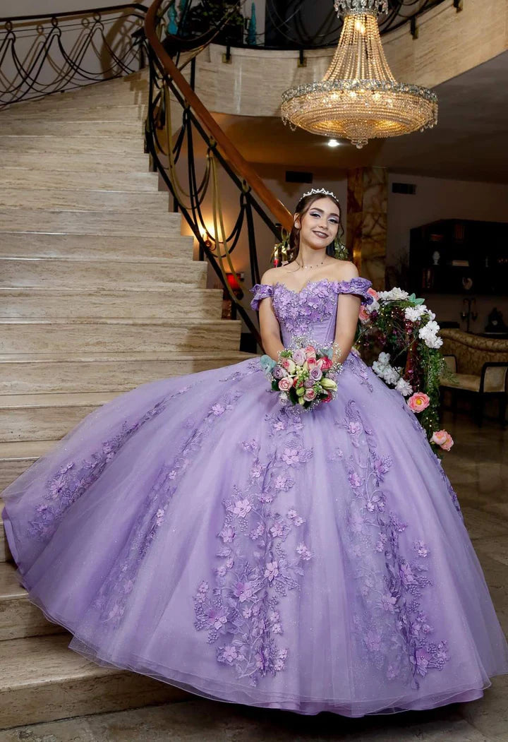 Off the Shoulder Lace Pink Quinceanera Dresses Applique Beaded Ball Gowns