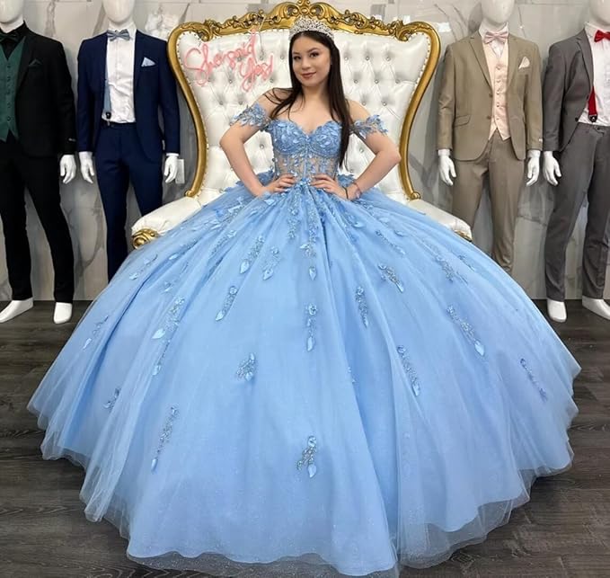 Off Shoulder Quinceanera Dress Blue Birthday Party Dress for Sweet 16