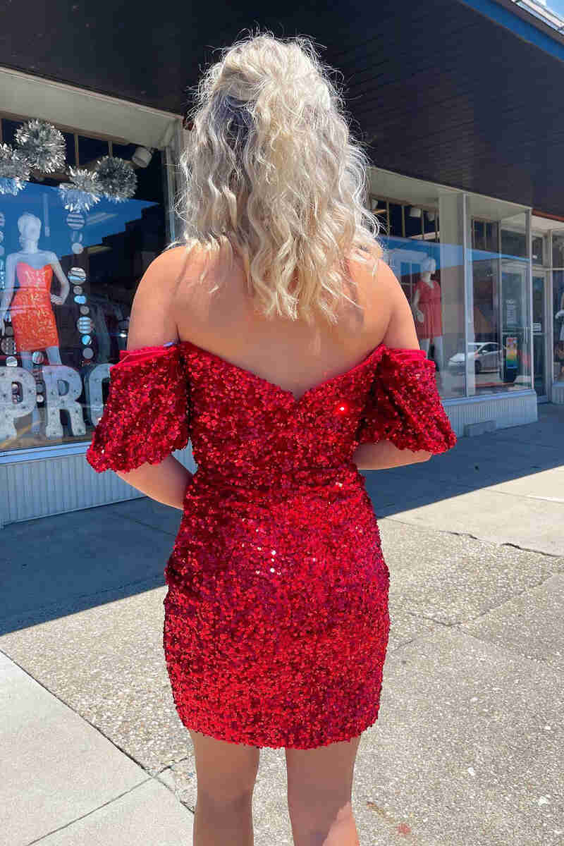 Off the Shoulder 2026 Sequin Homecoming Dresses Short Tight Cocktail Dress