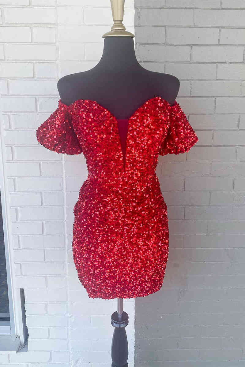 Off the Shoulder 2026 Sequin Homecoming Dresses Short Tight Cocktail Dress