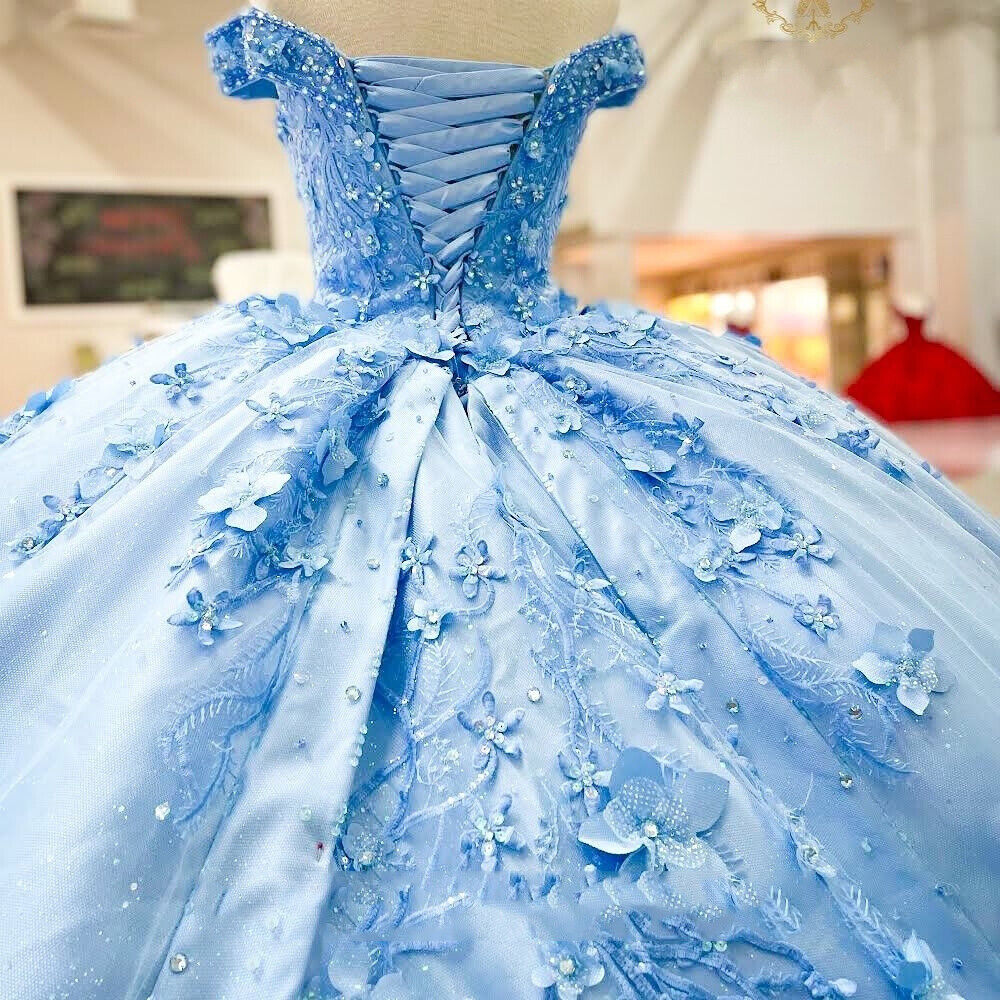 blue dresses sweet 16 KissProm Royal Off-Shoulder Ball Gown With Flowers Tulle Quinceanera Dress, Royal Blue / 6 You will love twirling around in this sweet lace applique ball gown Shiny Navy Blue Princess Sweet