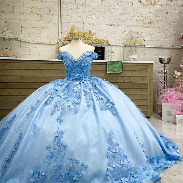 short blue sweet 16 dresses Chic Ball Gown Tulle Short Sleeves Sweet 16 Dress, Tulle Prom Dress Cutedressy