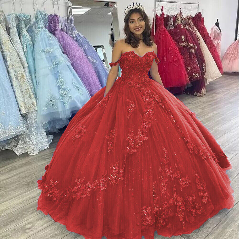 MyChicDress Off The Shoulder Flowers Beaded Royal Blue Ball Gown Quinceanera Dresses US2 Red