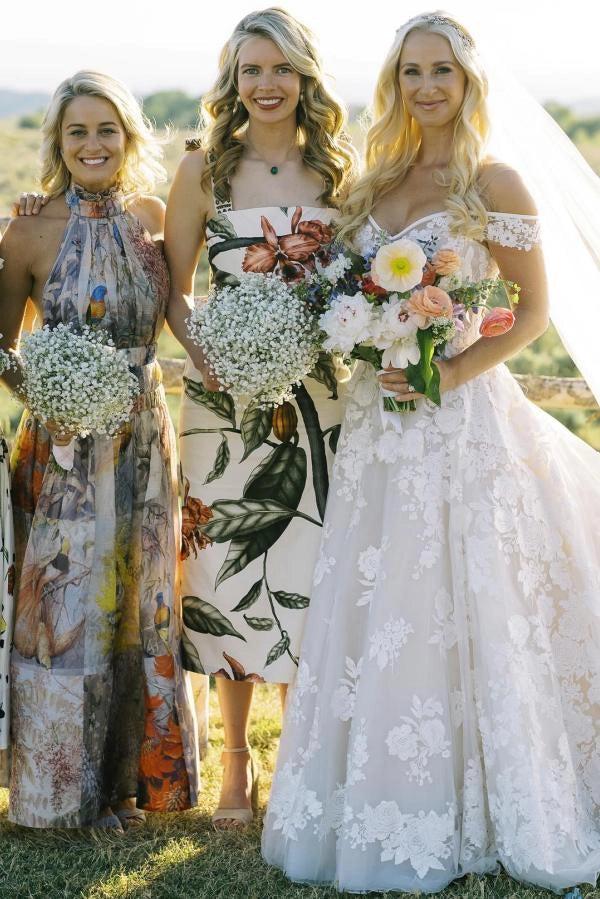 Off Shoulder 3D Floral Lace Country Wedding Dress Ball Gown Sweetheart