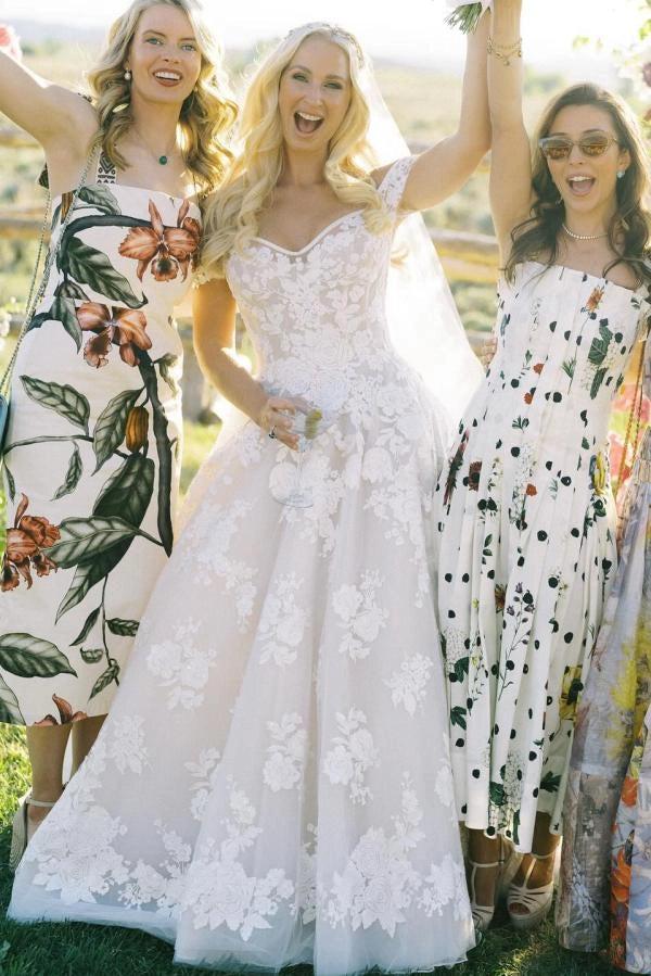 Off Shoulder 3D Floral Lace Country Wedding Dress Ball Gown Sweetheart