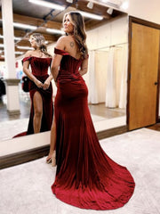 Off Shoulder Mermaid Women's Velvet Evening Dress Slit - MyChicDress