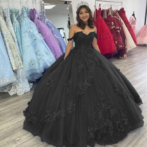Off the Shoulder Flowers Beaded Royal Blue Ball Gown Quinceanera Dress ...