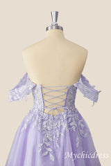 Off The Shoulder Lace Short 2025 Homecoming Dress Lavender Dama Dress - MyChicDress