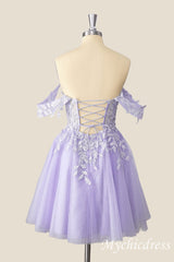 Off The Shoulder Lace Short 2025 Homecoming Dress Lavender Dama Dress - MyChicDress