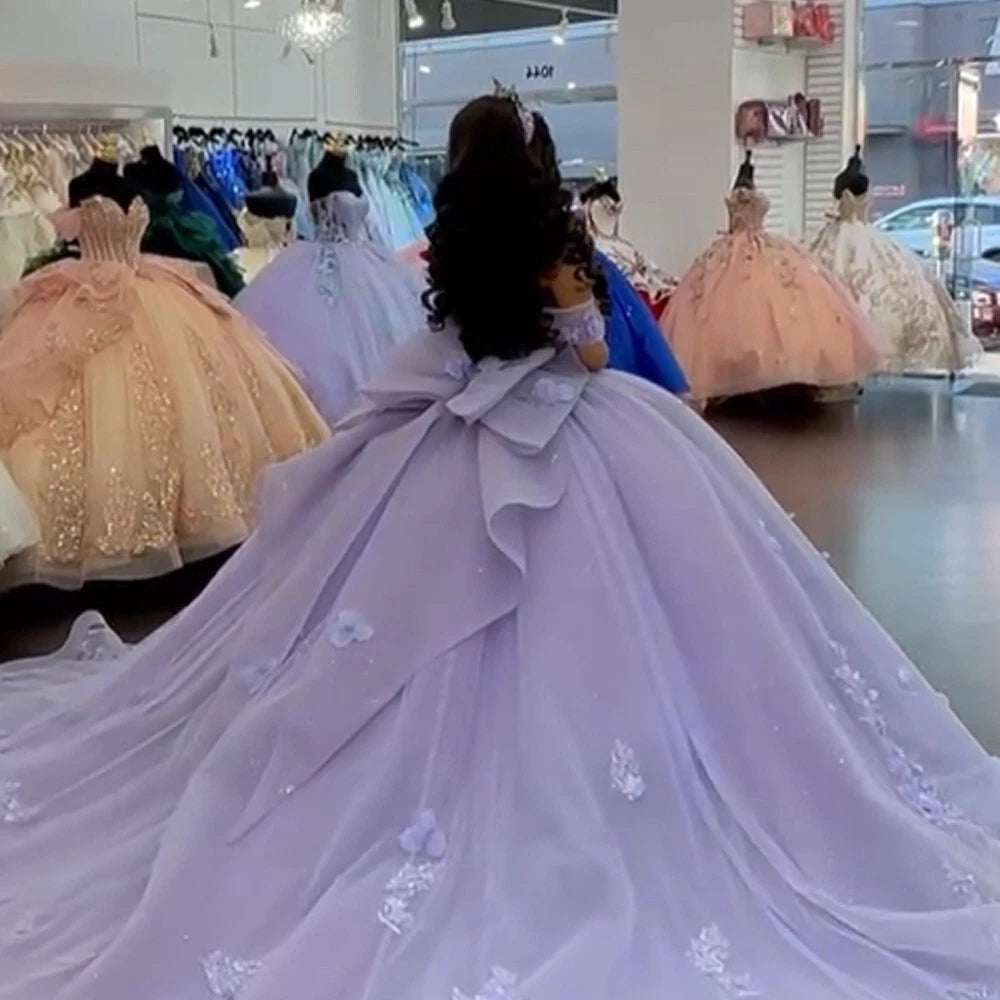 Off the shoulder Flowers Light Purple Quinceanera Dress for Sweet 16