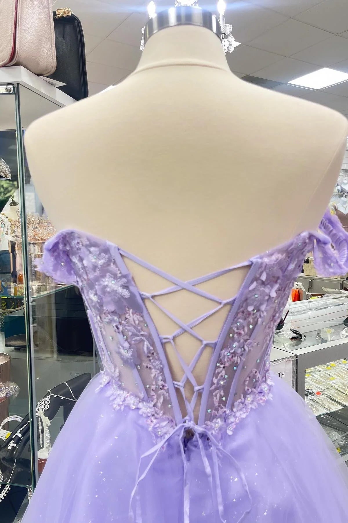 Off the Shoulder Short Lavender Homecoming Dress Lace Appliques