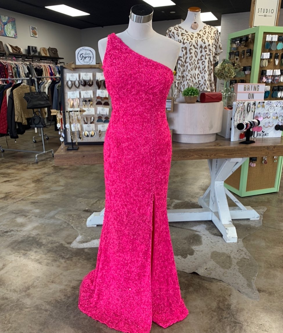 one shoulder pink prom dress mychicdress