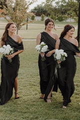 Elegant One Shoulder Red Bridesmaid Dress Crepe Fitted