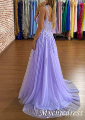 One Shoulder 2024 Lace Violet Purple Prom Dresses Long Evening Gown