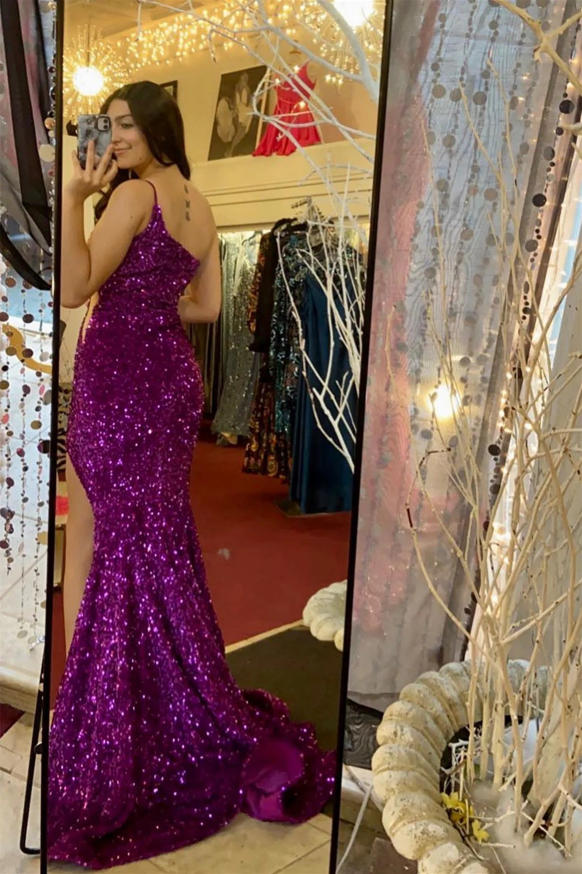 One Shoulder Long Emerald Green Prom Dress Mermaid Sequin - MyChicDress