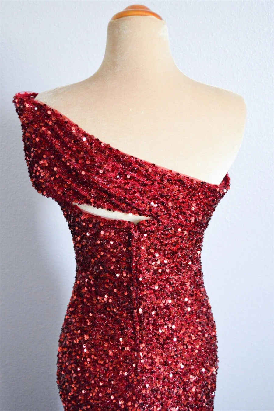 One Shoulder Long Sequins Formal Dress Burgundy Mermaid - MyChicDress