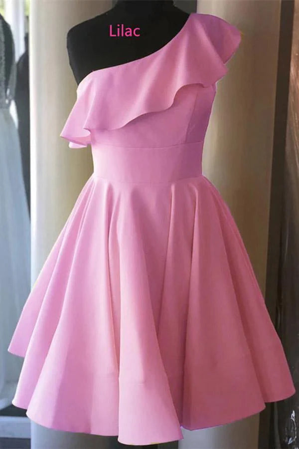 One Shoulder Short Royal Blue Homecoming Dress 2024 Ruffled Grad Dress - MyChicDress