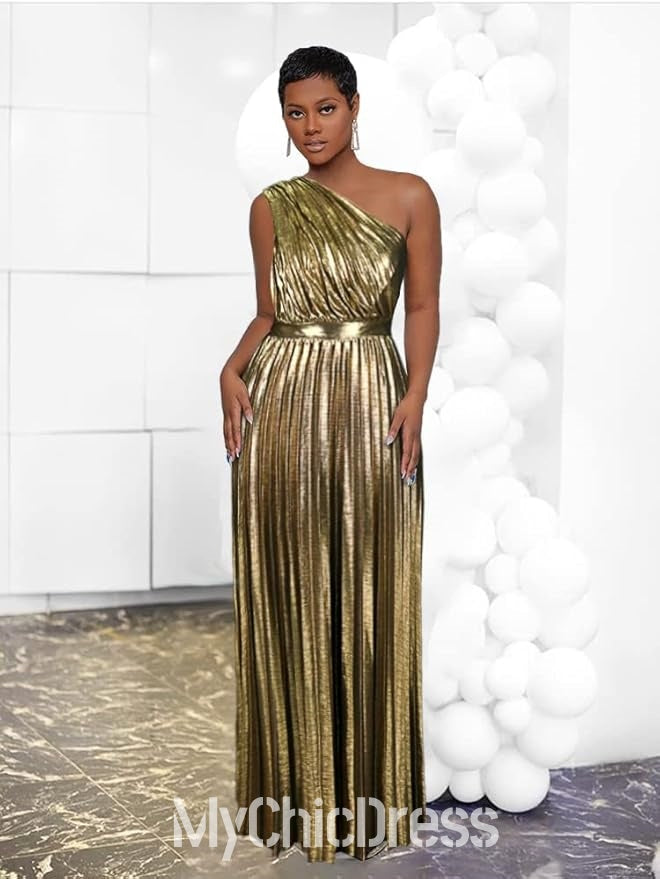 One Shoulder Women Metallic Wedding Guest Dress Pleated Sleeveless Purple / US10 One Shoulder Women Metallic Wedding Guest Dress Pleated Sleeveless Purple / US10