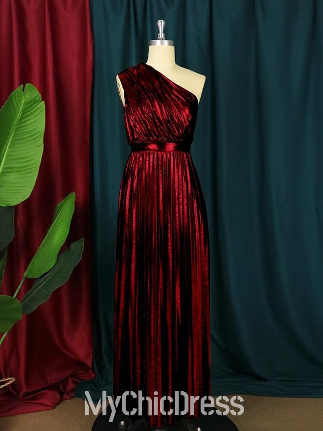 One Shoulder Women Metallic Wedding Guest Dress Pleated Sleeveless