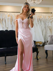 Pink Long Prom Dresses Satin Mermaid Sweetheart Formal Wear - MyChicDress