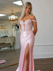 Pink Long Prom Dresses Satin Mermaid Sweetheart Formal Wear - MyChicDress