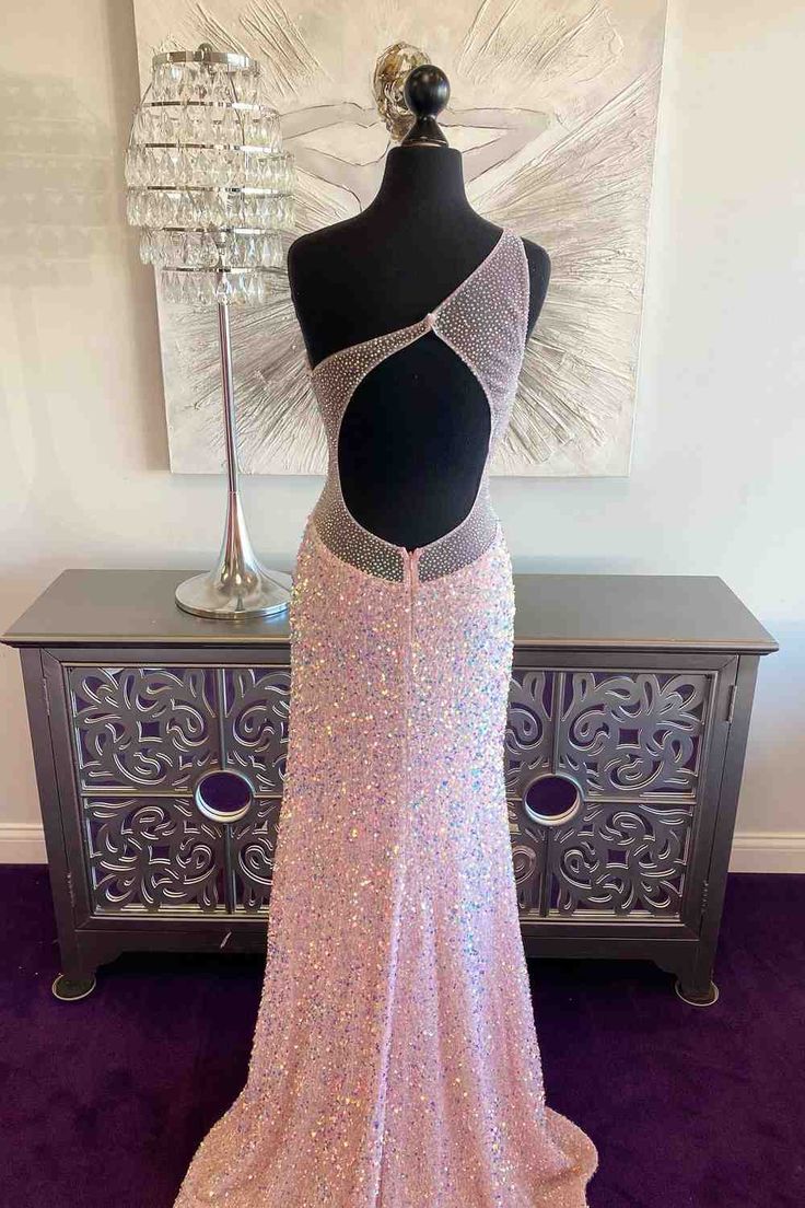 2025 One Shoulder Pink Long Prom Dresses Mermaid Formal Gown - MyChicDress