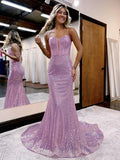 Pink Sequins Evening Dresses UK Mermaid Long Formal Gowns