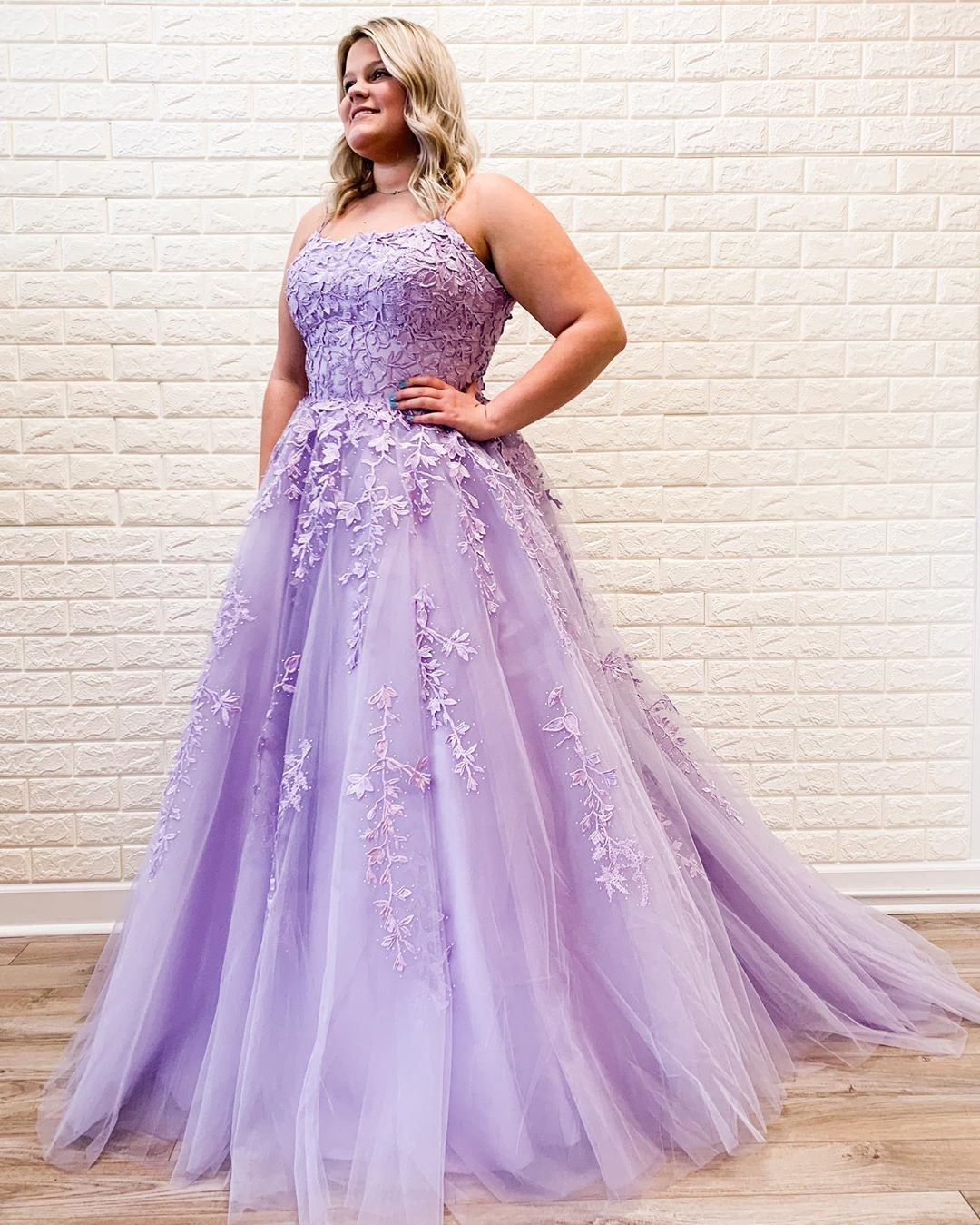 Plus Size Purple Lace Prom Dresses A Line Evening Gowns – MyChicDress