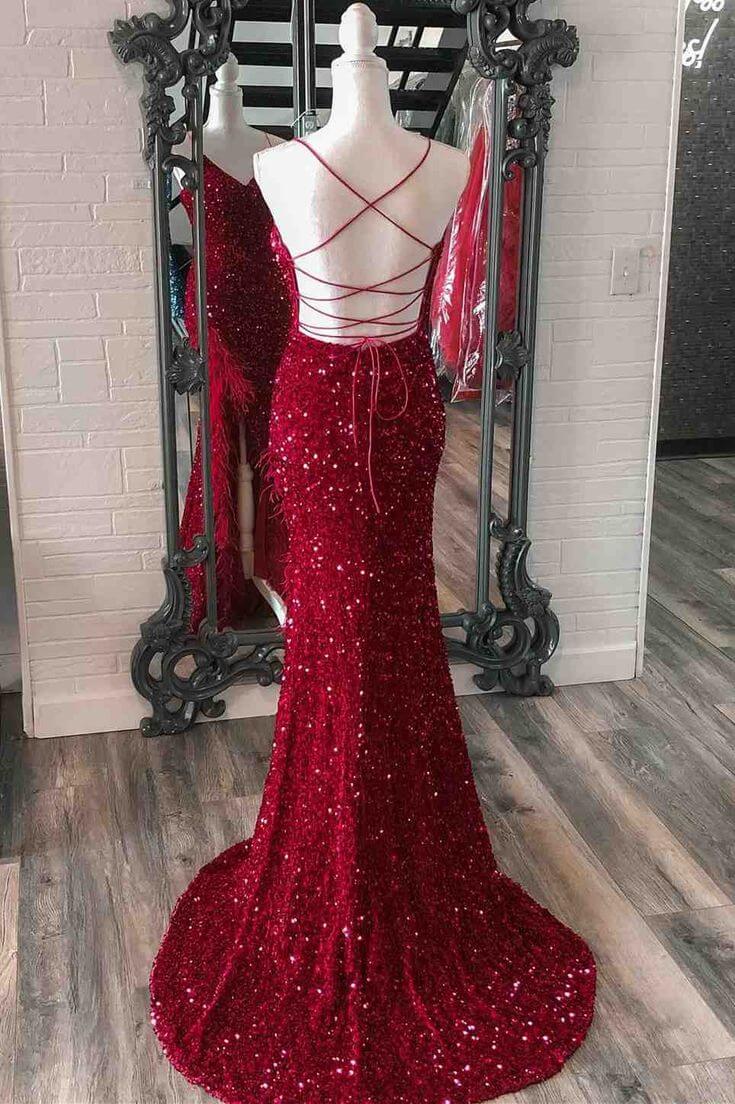 Red sequin evening gown