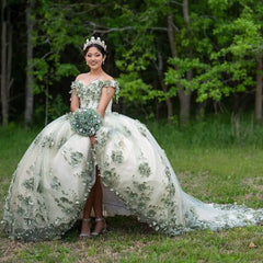 Plus Size Sage Green Sweet 16 Dress Quinceanera Dresses 3D Flower - MyChicDress