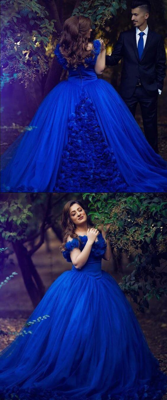 Princess Royal Blue Ball Gown Tulle Wedding Dresses Off the