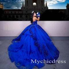 Princess Blue Quinceanera Dress Ruffle Shiny Sweetheart Vestidos De 15 Años - MyChicDress