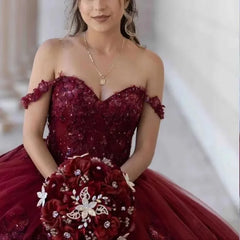Princess Lace Dark Burgundy Quince Dresses Beading Sweetheart - MyChicDress
