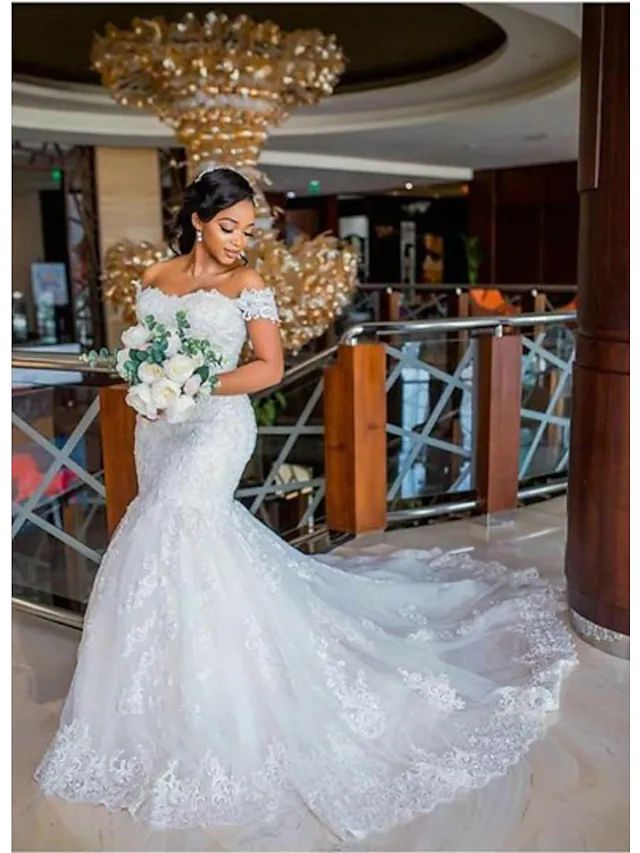 Princess Lace Wedding Dresses Mermaid Off Shoulder Straps Appliques - MyChicDress