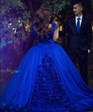 Princess Royal Blue Ball Gown Tulle Wedding Dresses Off the Shoulder Quince Dress