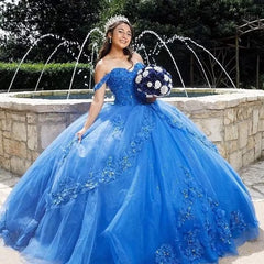 Princess 2024 Royal Blue Quinceanera Dresses 3D Flowers Crystals Sweet 16 Dress