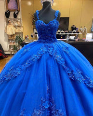 Princess 2024 Royal Blue Quinceanera Dresses 3D Flowers Crystals Sweet 16 Dress