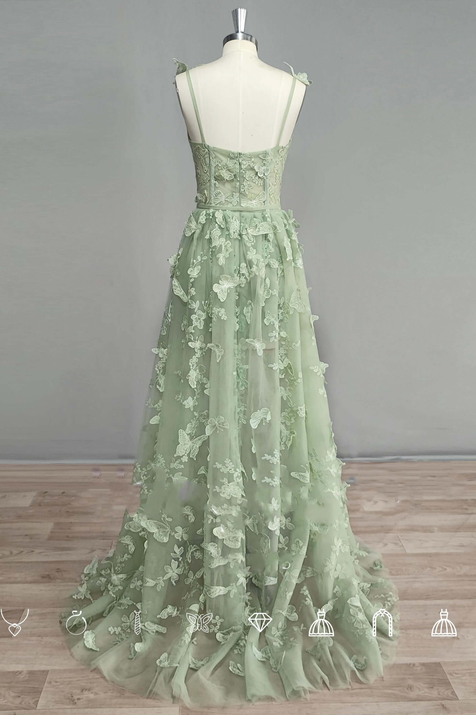 Princess Sage Green Prom Dresses A Line 3D Butterflies for Women 2024 - MyChicDress