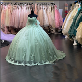 Princess Mint Green Quinceanera Dresses Lace Off-Shoulder Sweet 16 Birthday Party Dress