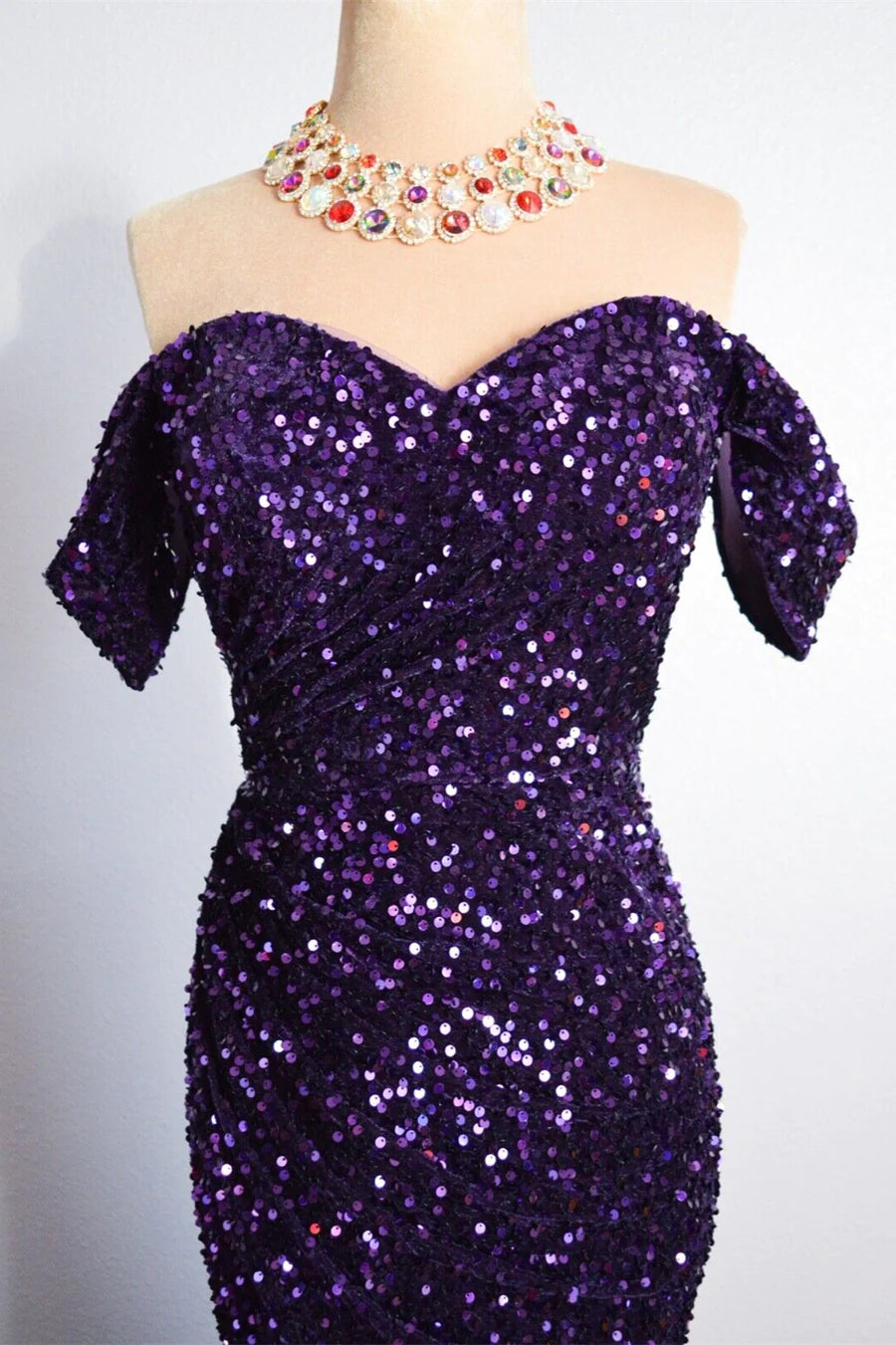 Purple Sparkly Long Formal Dress Mermaid Off-Shoulder Slit – MyChicDress