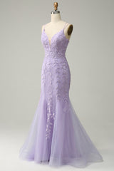 Purple Violet Lace Applique Prom Dress Long Mermaid Evening Gown UK - MyChicDress