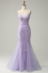 Purple Violet Lace Applique Prom Dress Long Mermaid Evening Gown UK