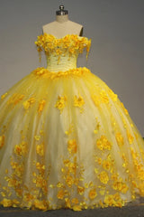 2025 New Off The Shoulder yellow Quinceanera Dress 3D Flower Ball Gowns