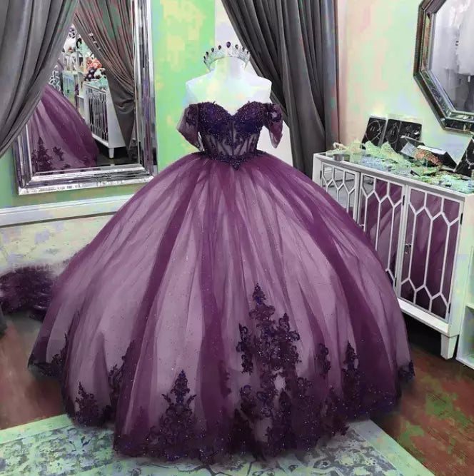 Purple Quinceanera Dresses Beading Sweet 16 Party Vestido De 15 Anos Mychicdress