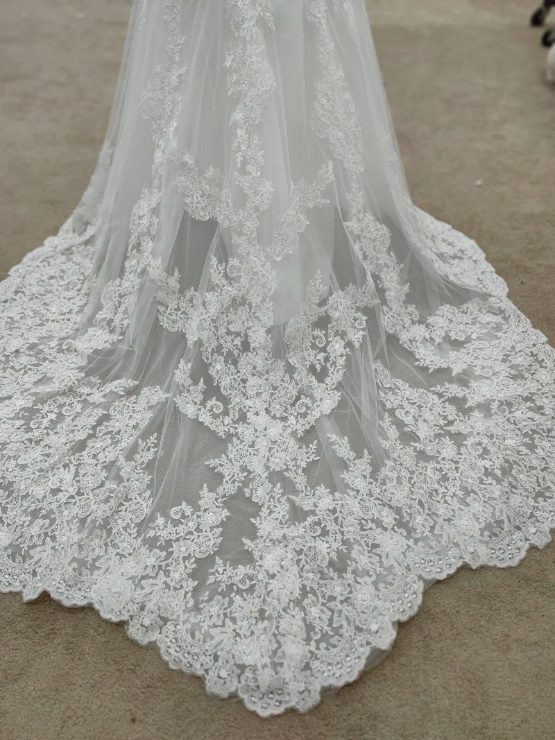 REAL Bohemian Simple Lace Wedding Dress V-Neck Long Sleeve - MyChicDress